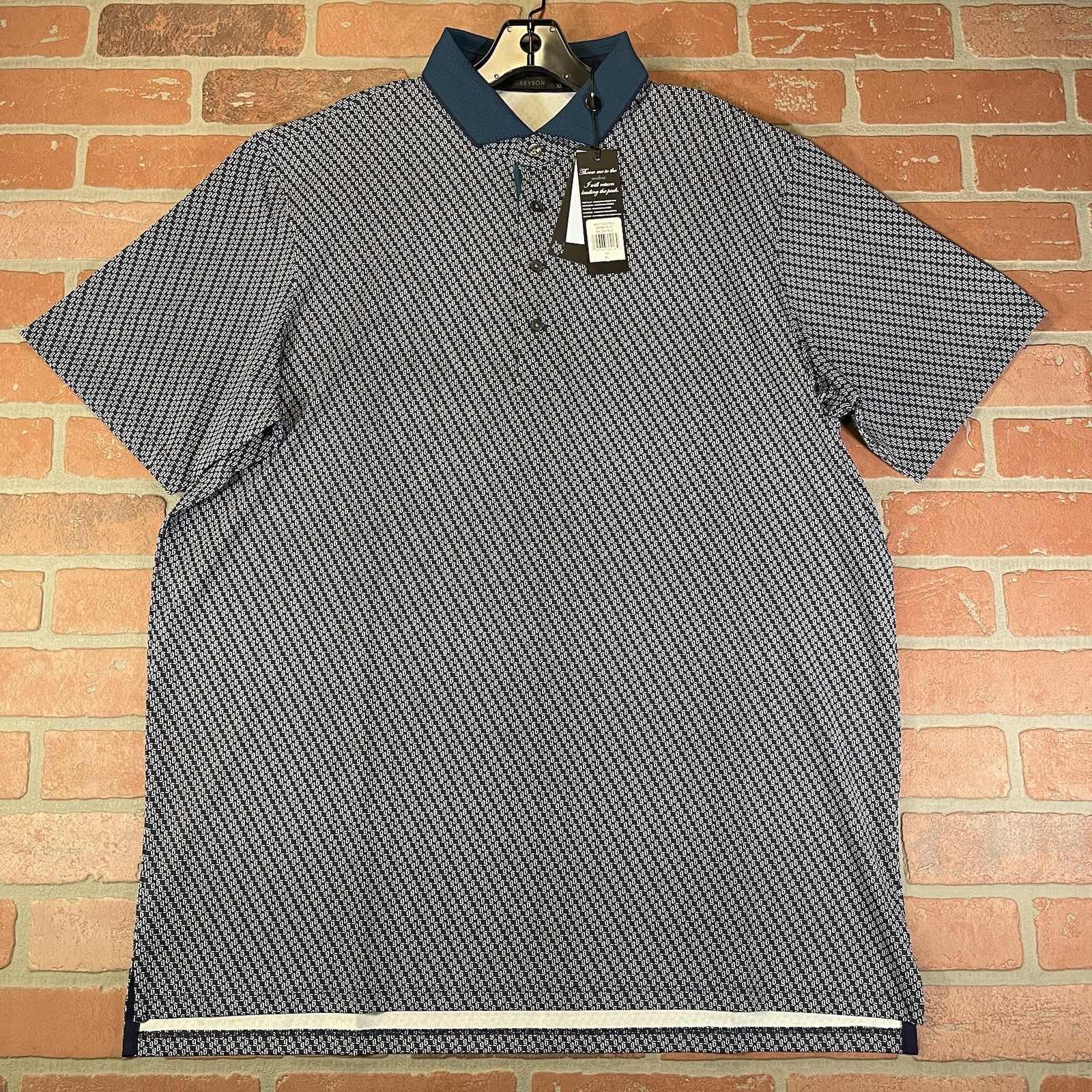 Greyson Golf Shirt Polo Wolf Tails Print XL Maltese Blue Polyester NWT MSRP $118
