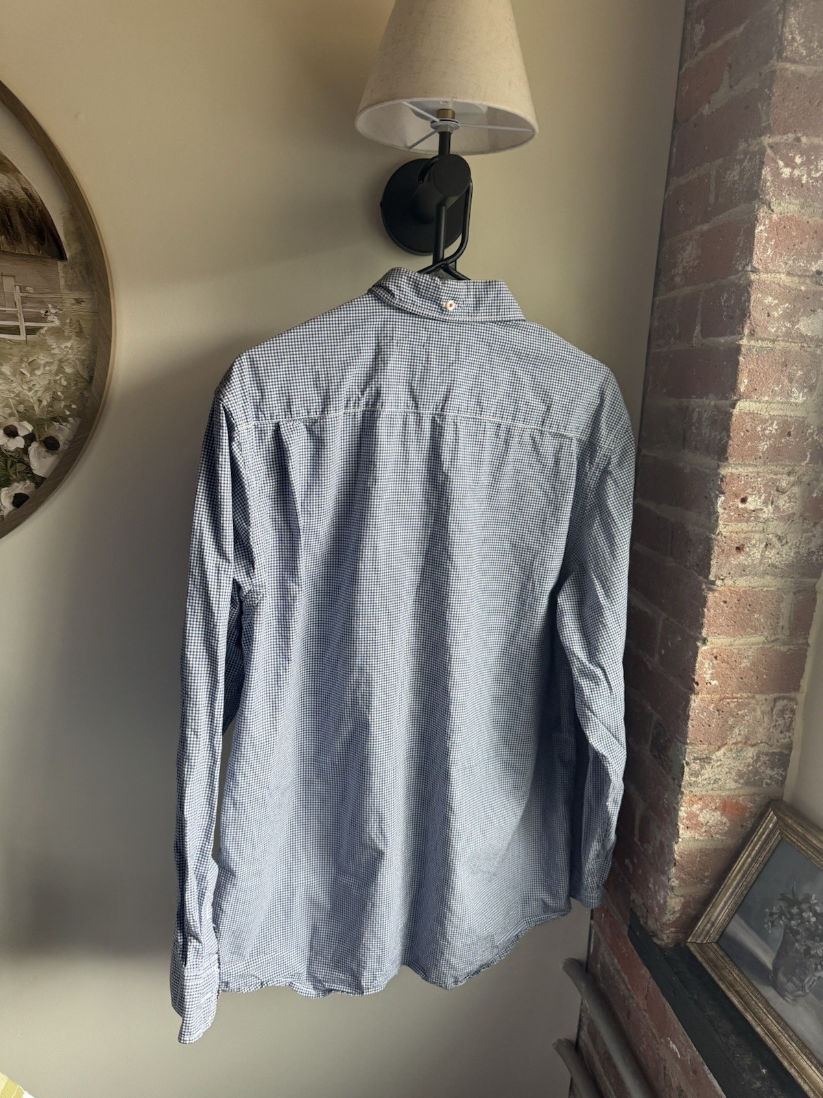 Old Navy Men’s Woven Cotton Gingham Long Sleeve Button-Down Blue/White L Pockets