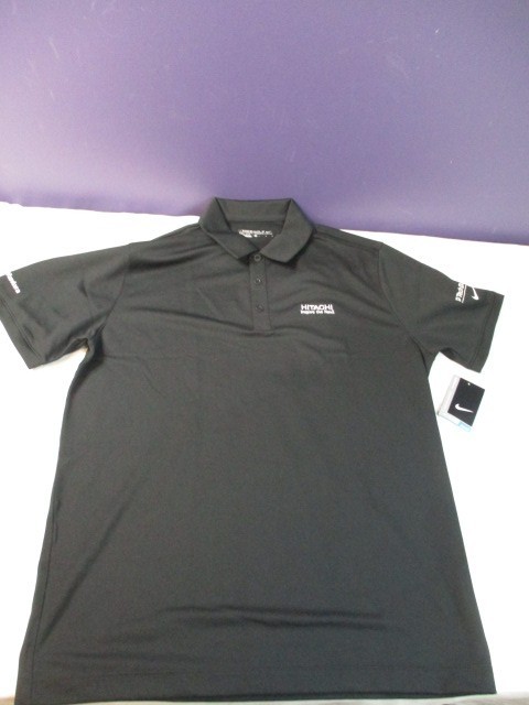 Nike Golf Men’s Black Logo Hitachi Collared Short Sleeve Comfort Polo Shirt L