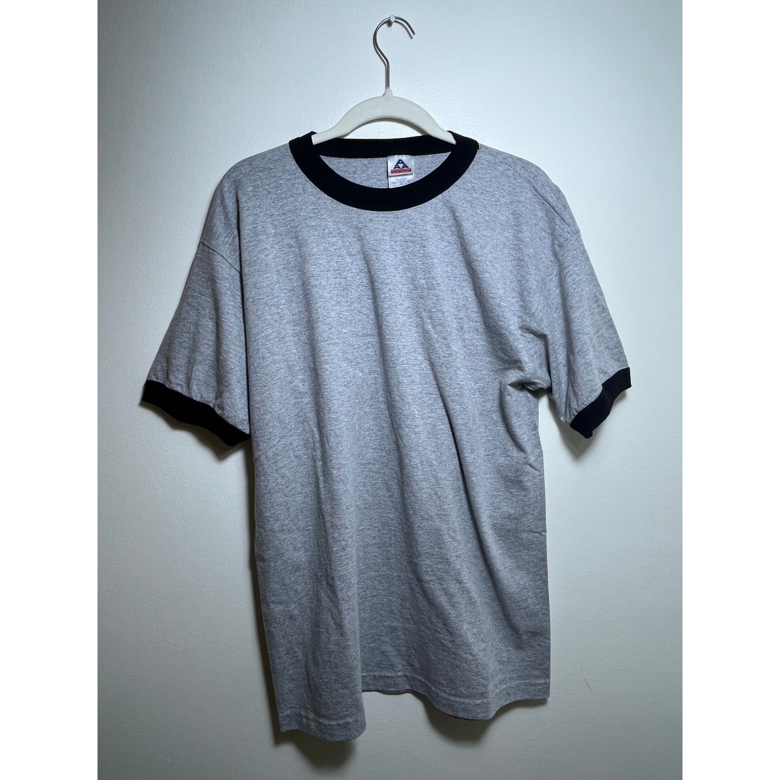 Alstyle Apparel AAA Mens Ringer Tee Shirt Gray Black Retro Minimalist