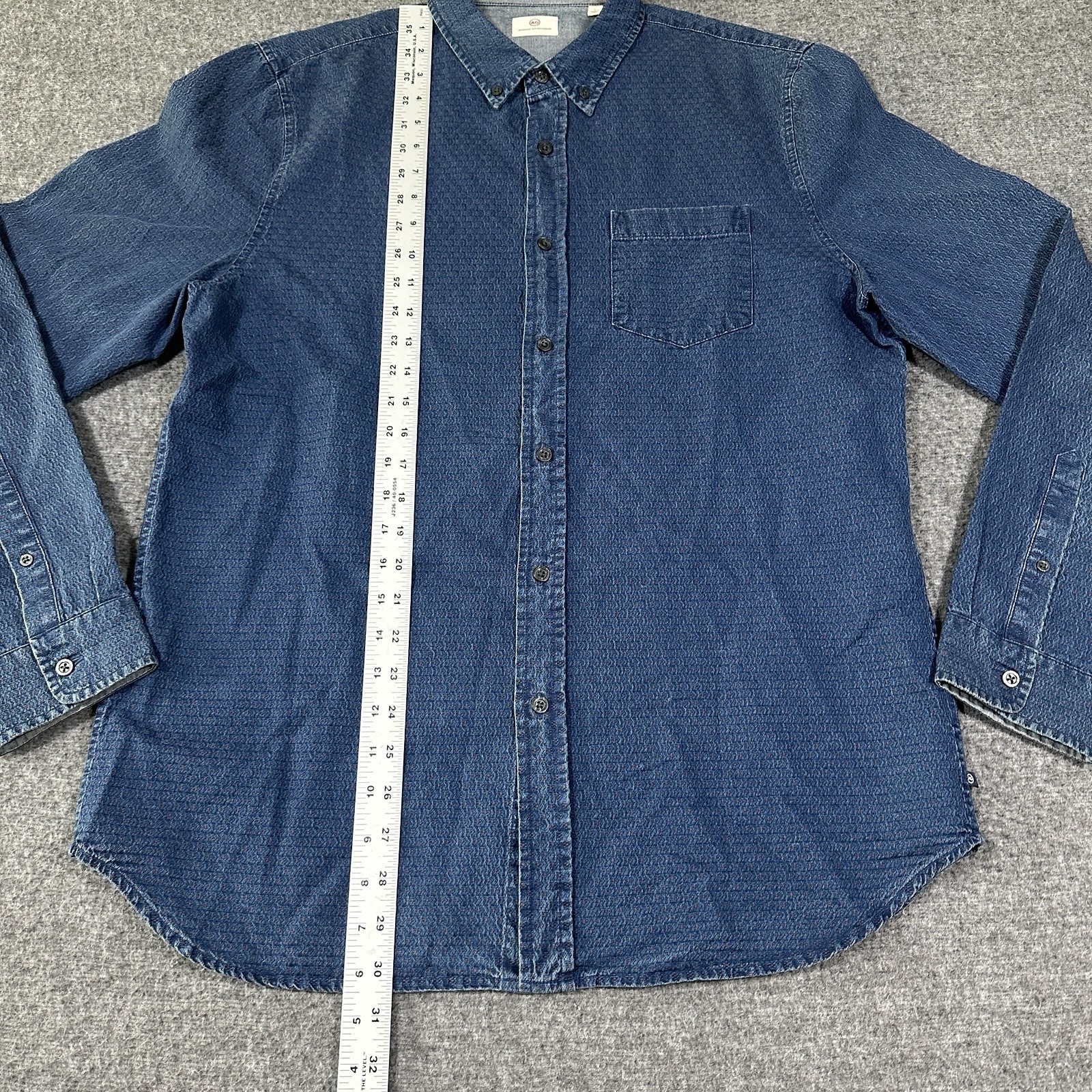 Adriano Goldschmied Chambray Button Down L/S Shirt Mens L Textured Micro Pattern
