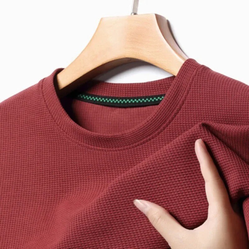 New Summer Waffle Round Neck Short Sleeved T-shirt for Men’s Short Sleeved Top