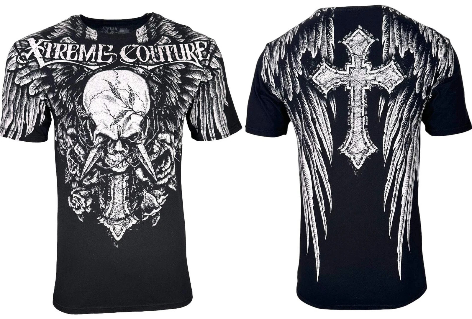 Graphic Print Tee Men’s Fashion Casual Crew Neck Edgy Style Gothic Black Shirt