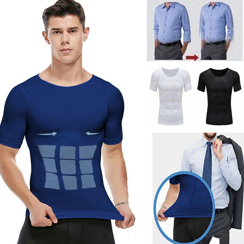 Mens T-Shirt Body Shaper Vest Abs Abdomen Slimming Compression Fitness Shapewear