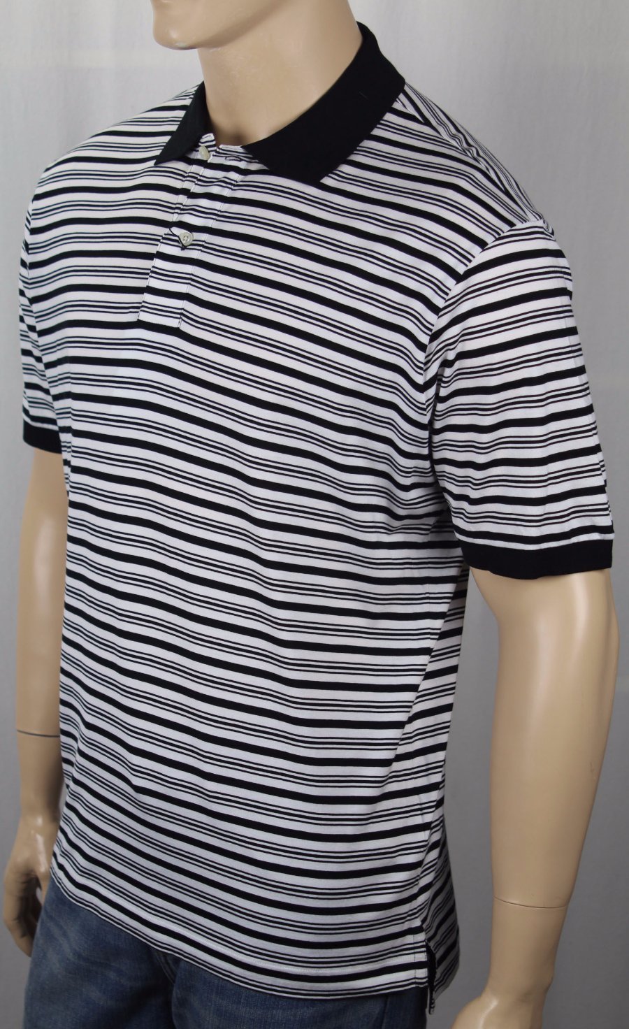 David Chu Lincs Black Cream Striped Classic Fit Interlock Polo Shirt NWT