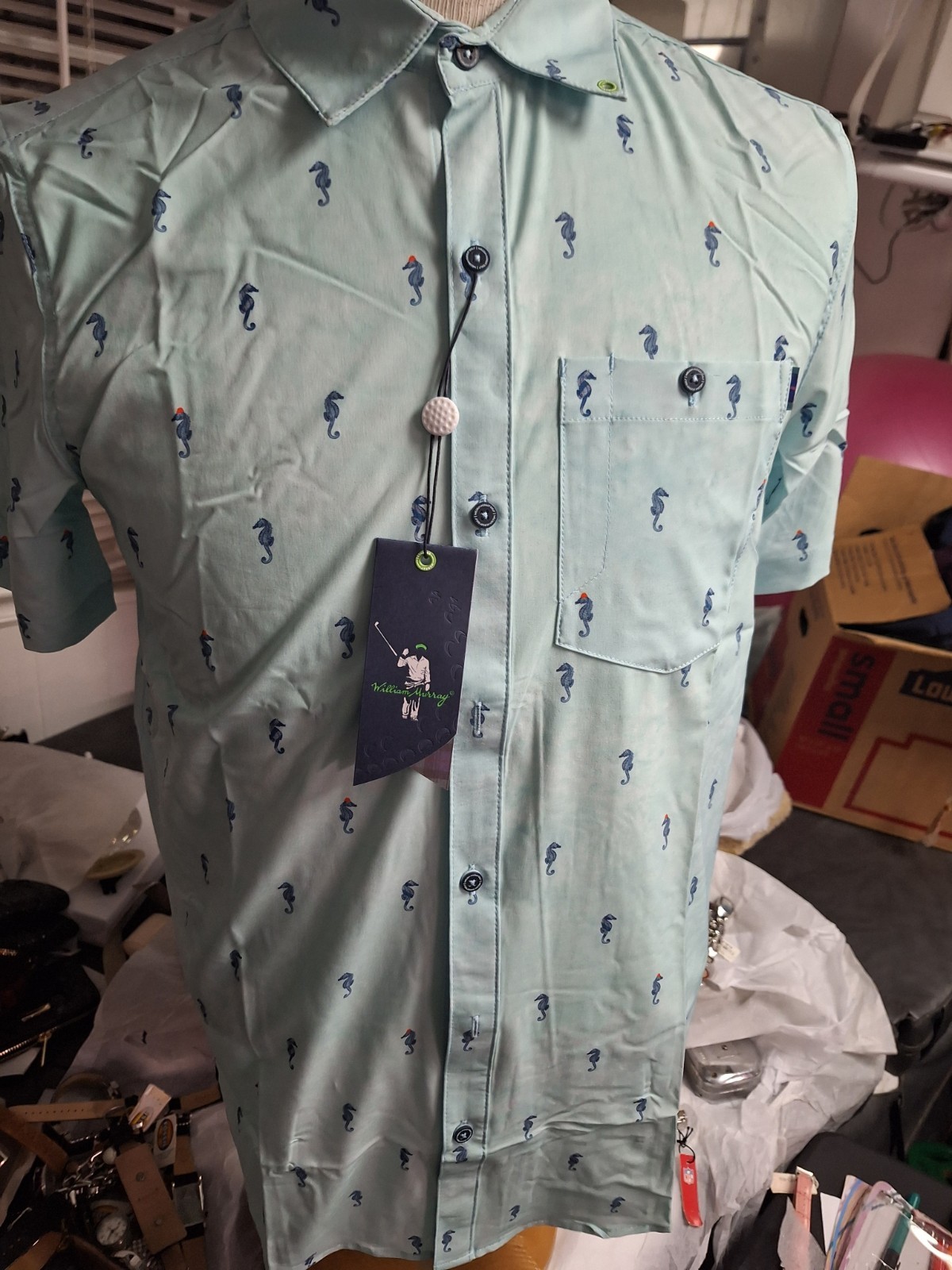 William Murray Button Down Golf Shirt Men’s I See Horses Size L Retail $88