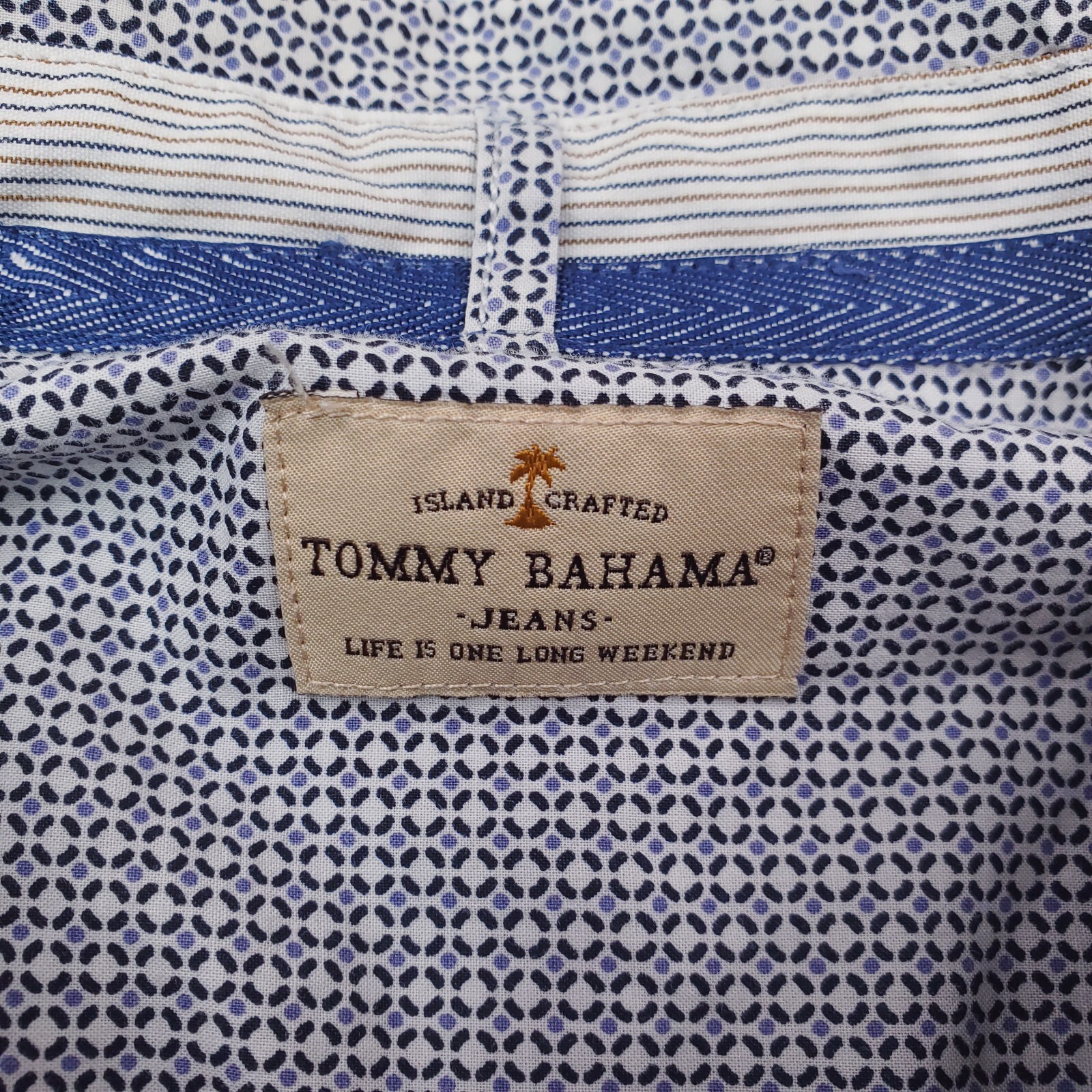 Tommy Bahama Shirt Mens Extra Large Blue Geometric Circular Allover Print Relax