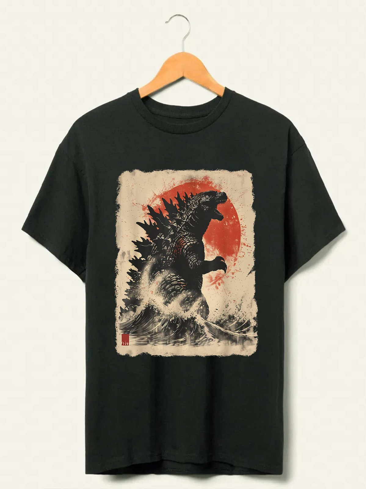 Retro Vintage Japanese Godzilla Great Wave T-Shirt FREESHIP