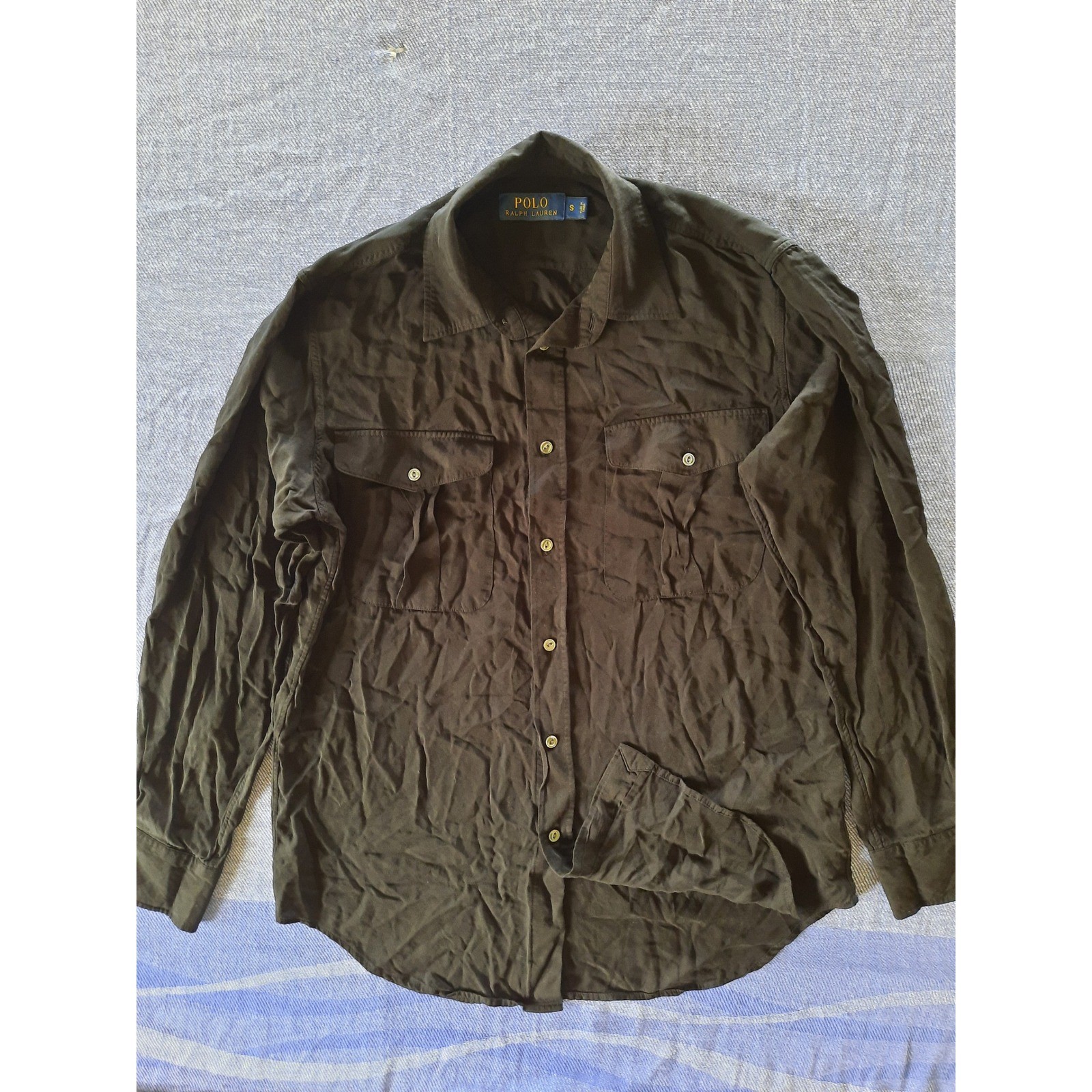 Polo Ralph Lauren Men Viscose Utility Button Shirt Long Sleeve Dark Black Small