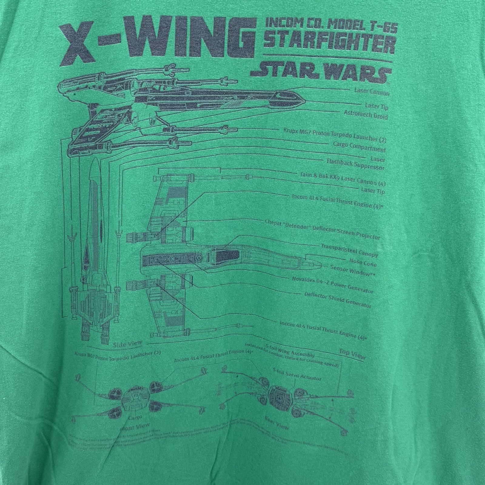 Star Wars X-Wing Schematic T-Shirt Men XL Green INCOM Co T-65 Starfighter