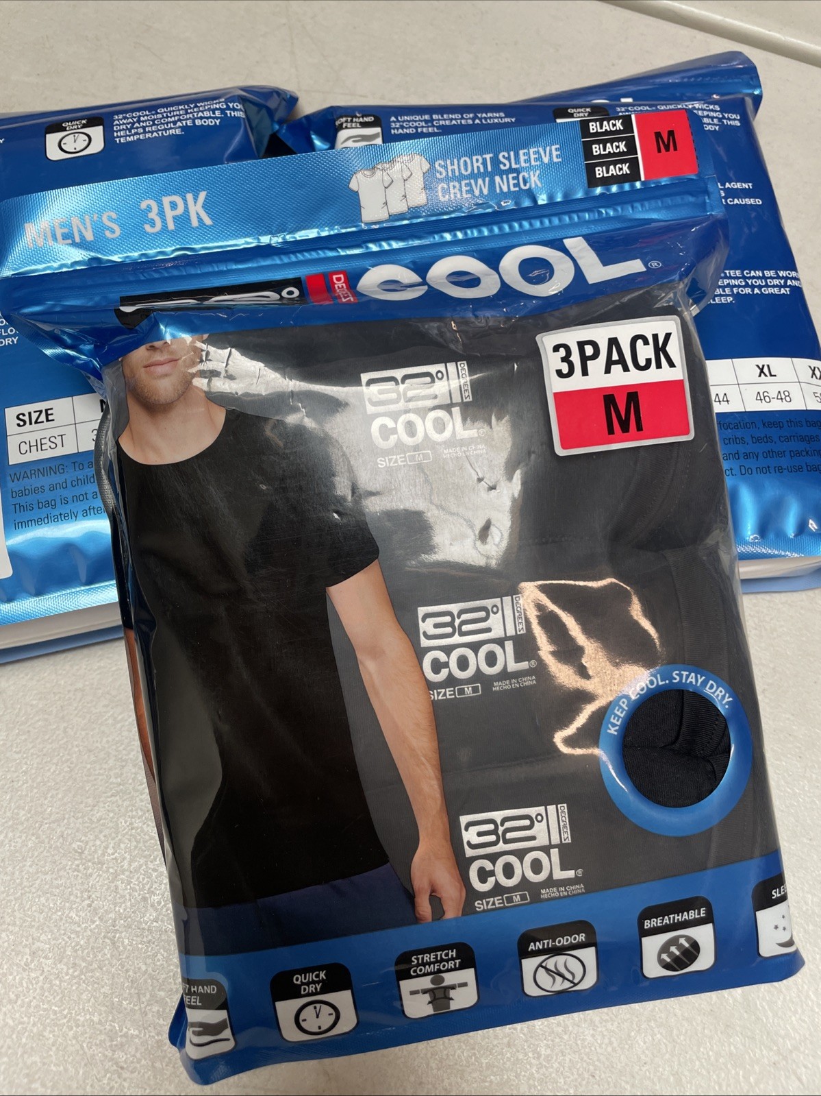 32 Degrees Cool Classic Men’s Crew Neck T-Shirt 3-Pack Moisture Wicking Comfort