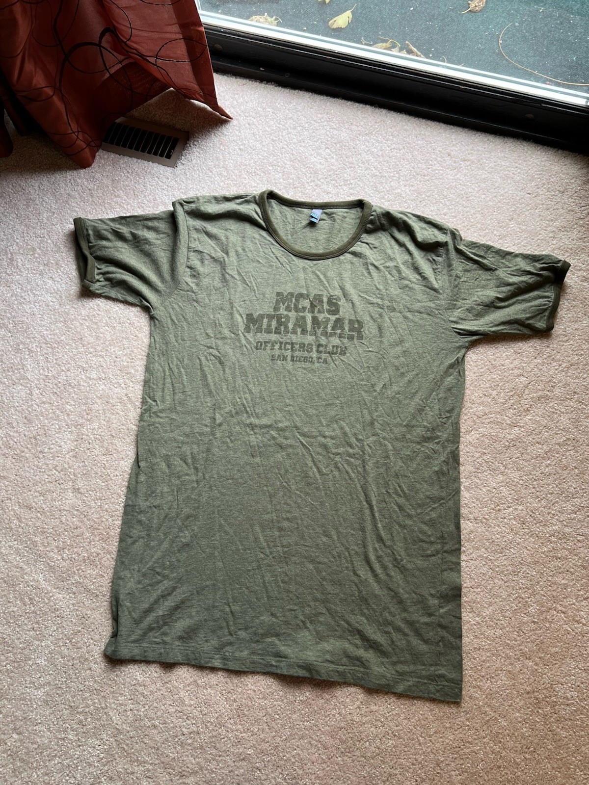 District MCAS Miramar Officers Club Graphic Print Olive Green Cotton Tee XL Men
