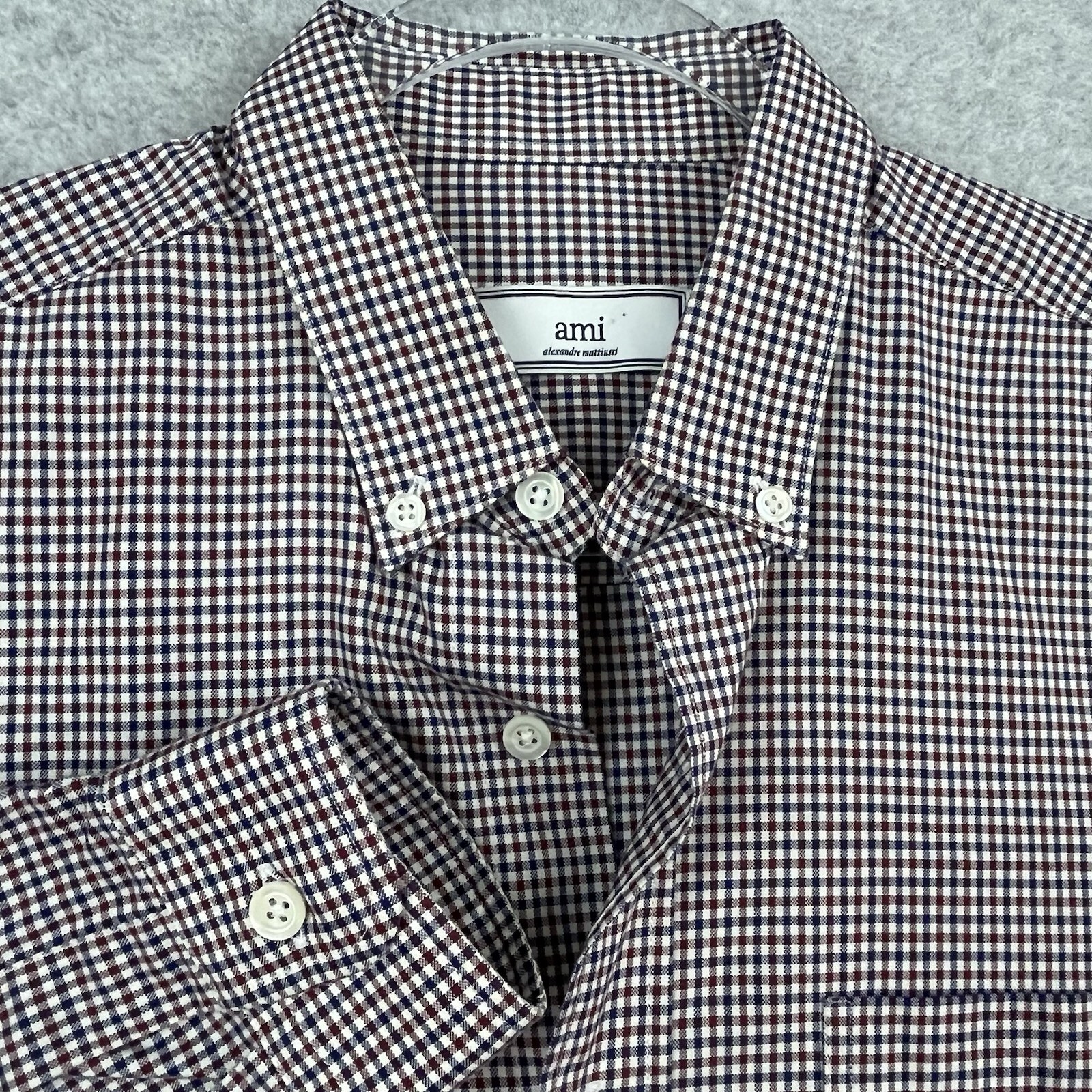 Men’s AMI Alexandre Mattiussi Gingham Plaid Oxford Button Dress Shirt Size 39 S