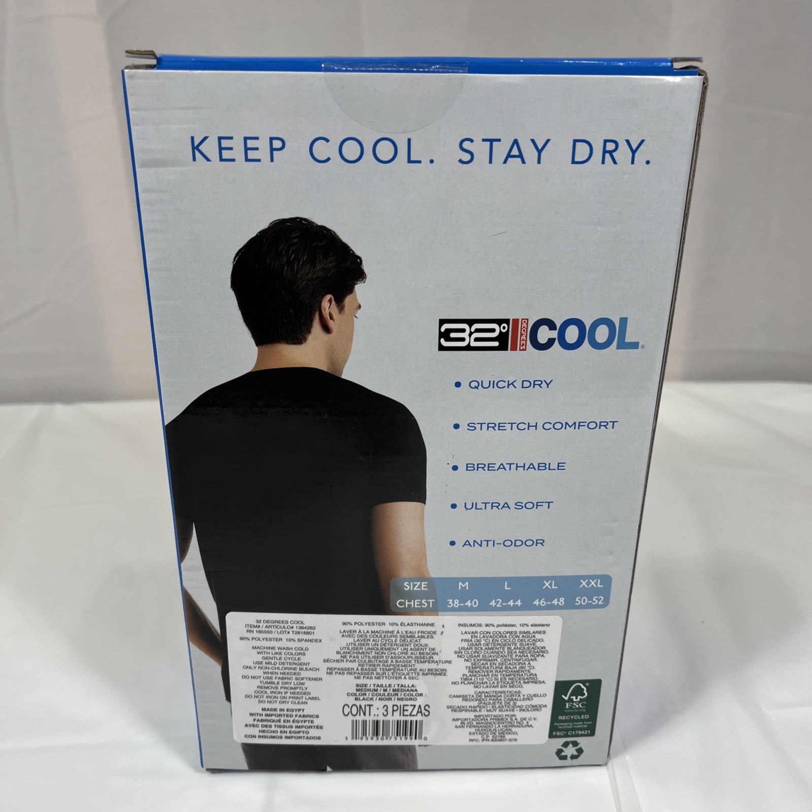 3 Pack 32 Degrees Cool Tees, Men’s Medium, Black, Short Sleeve, Crew Neck, NEW