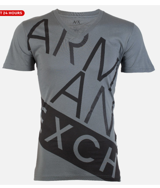 ARMANI EXCHANGE Grey BIAS Short Sleeve Slim Fit Designer V-NECK T-shirt NWT