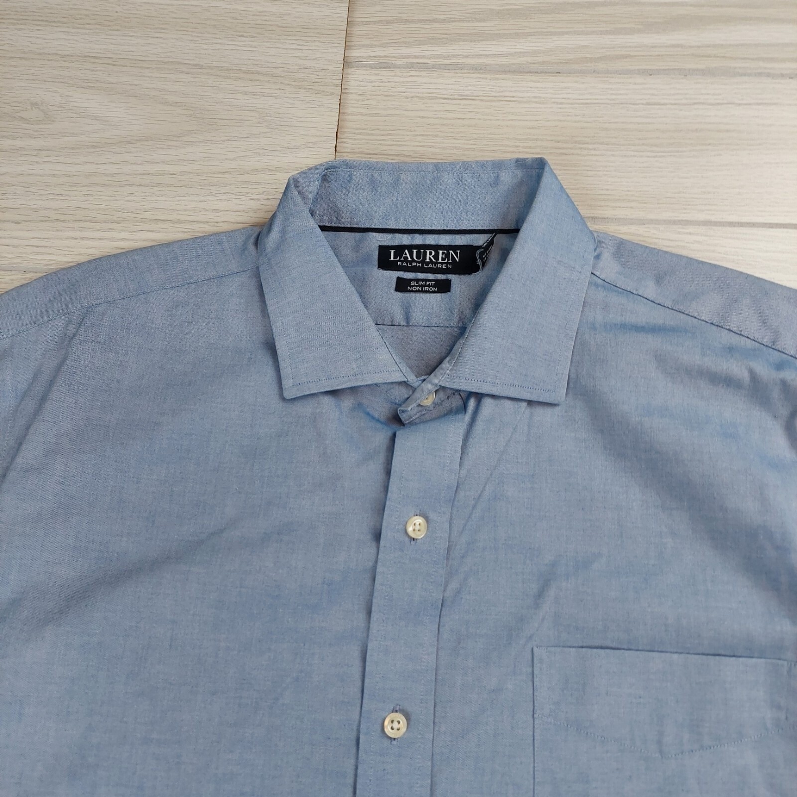 Lauren Ralph Lauren Button Down Men 17.5 34/35 Blue Slim Fit Non Iron Shirt