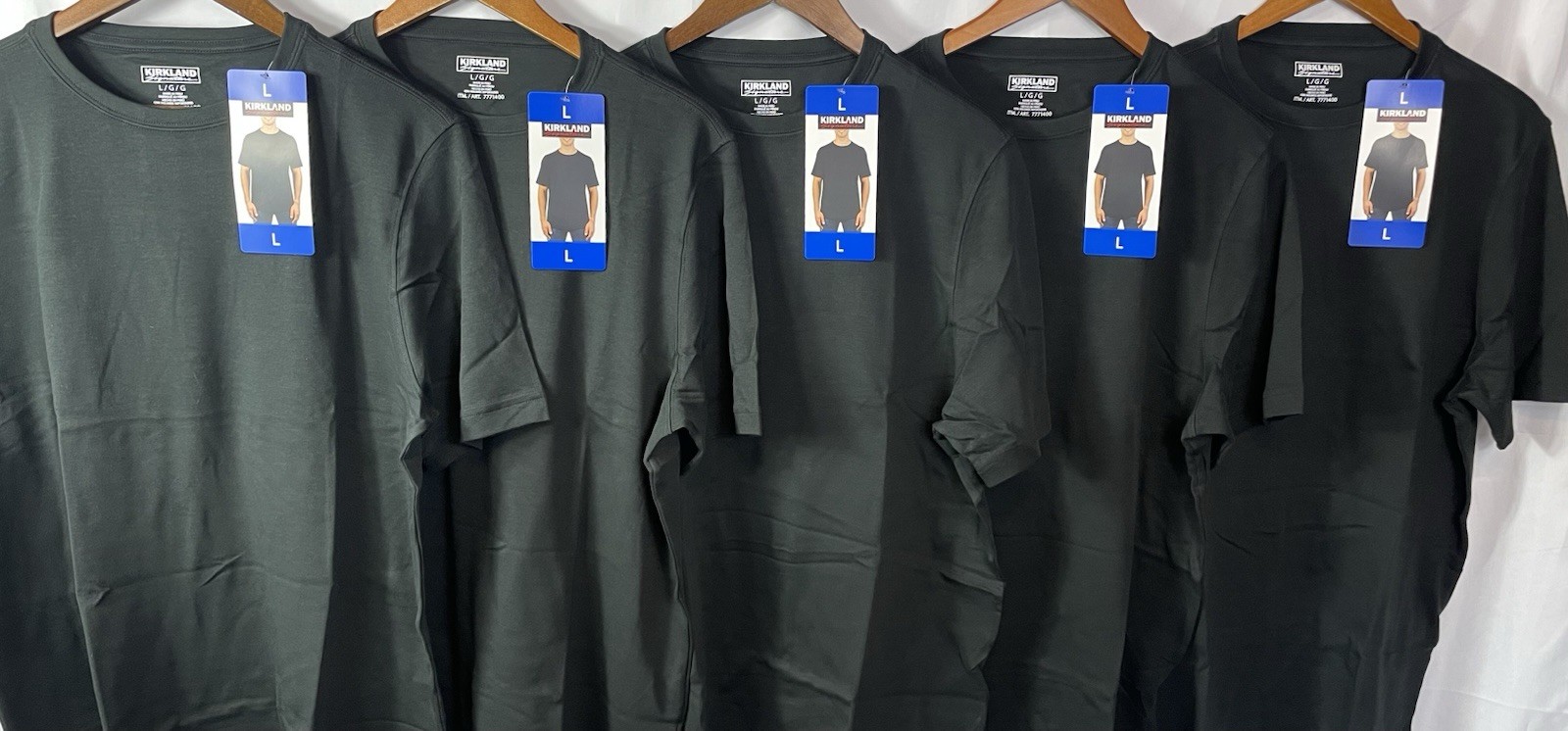 Kirkland Signature Men’s Lot of (5) BLACK 100% Pima Tee Pick Size M, L, XL NWT