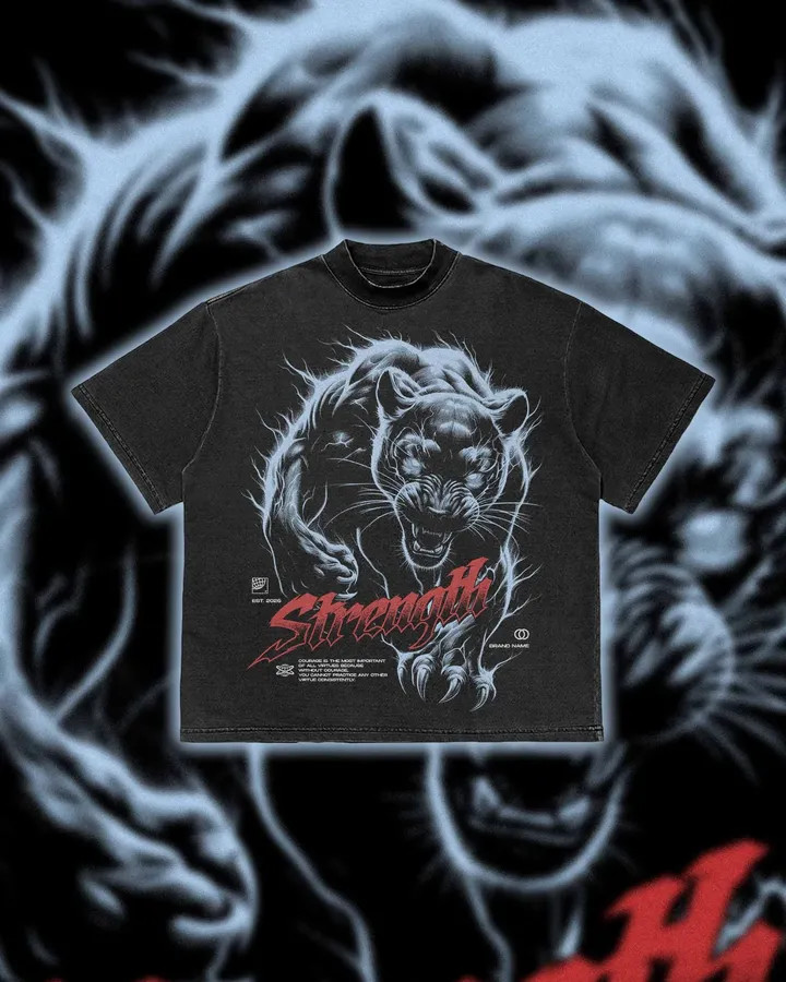 Strength Panther Graphic T Shirt Gothic Wild Animal Streetwear Tee Unisex