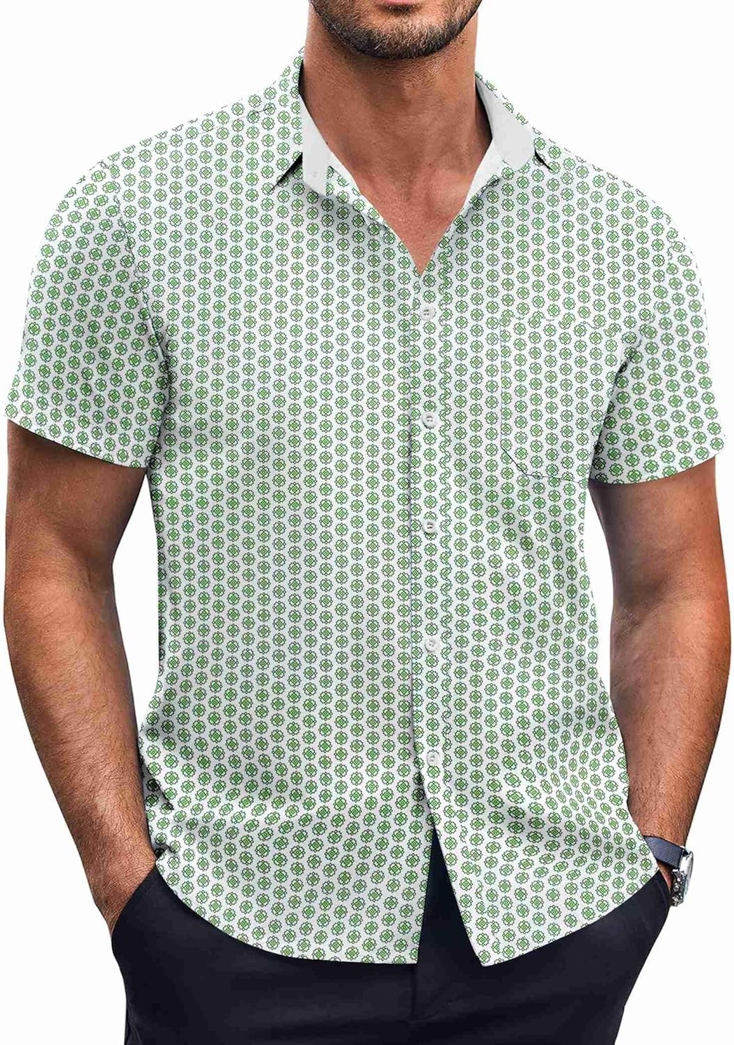 Men’s Button Down Shirt Short Sleeve Turn-Down Collar Regular Fit Wrinkle