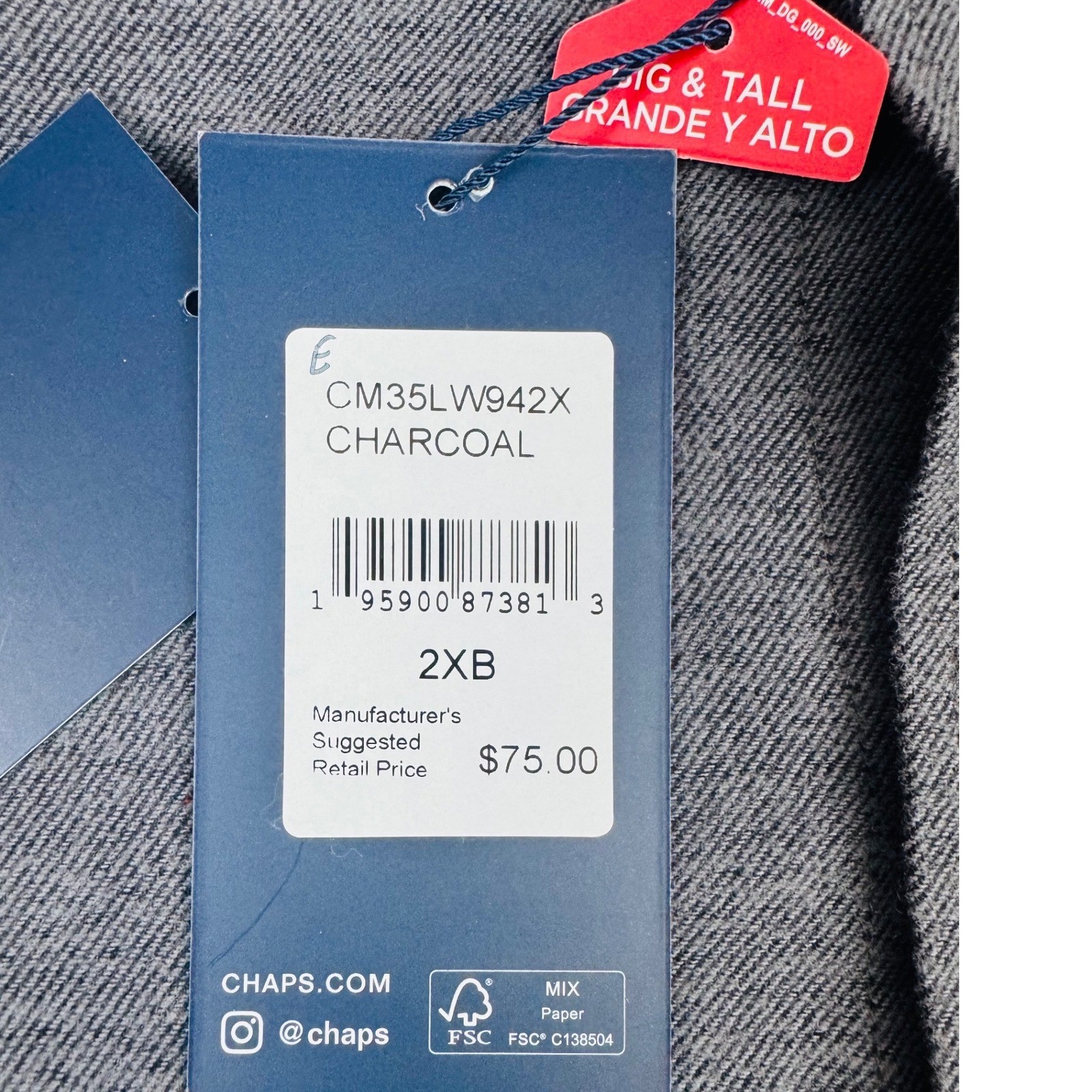 Chaps Mens 2XB Charcoal Grey Stretch Button Down Shirt Big & Tall NEW