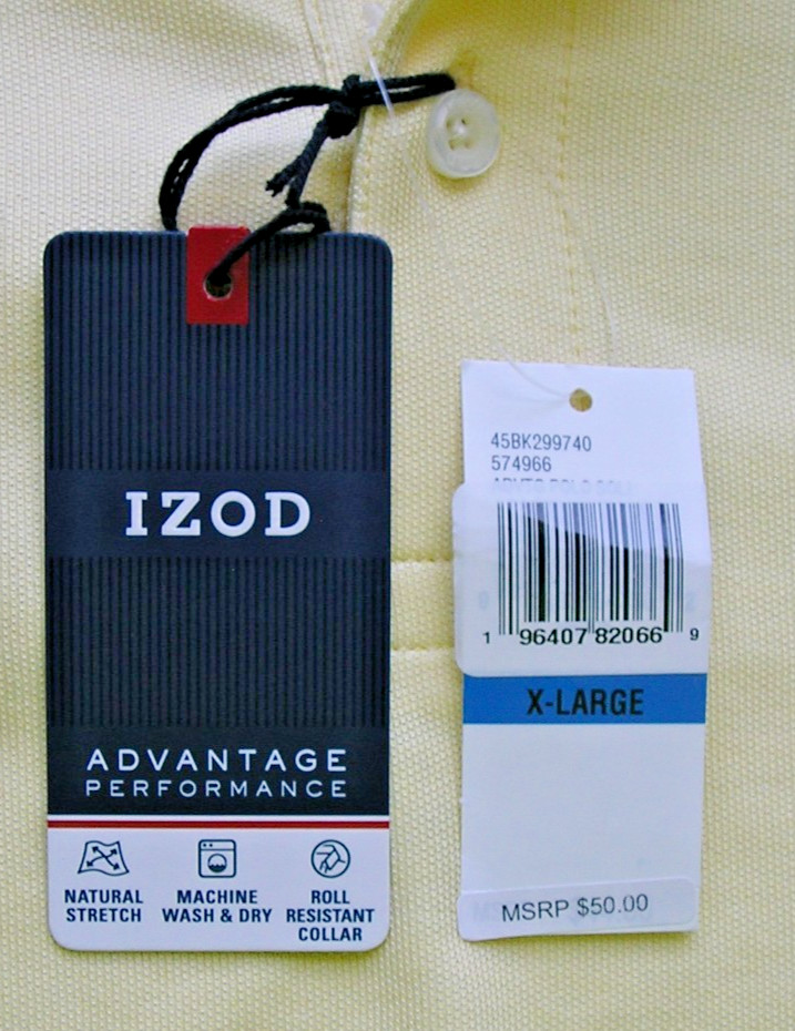 NWT~IZOD ADVANTAGE PERFORMANCE NATURAL STRETCH YELLOW (XL) BAY POINT, FL. POLO!