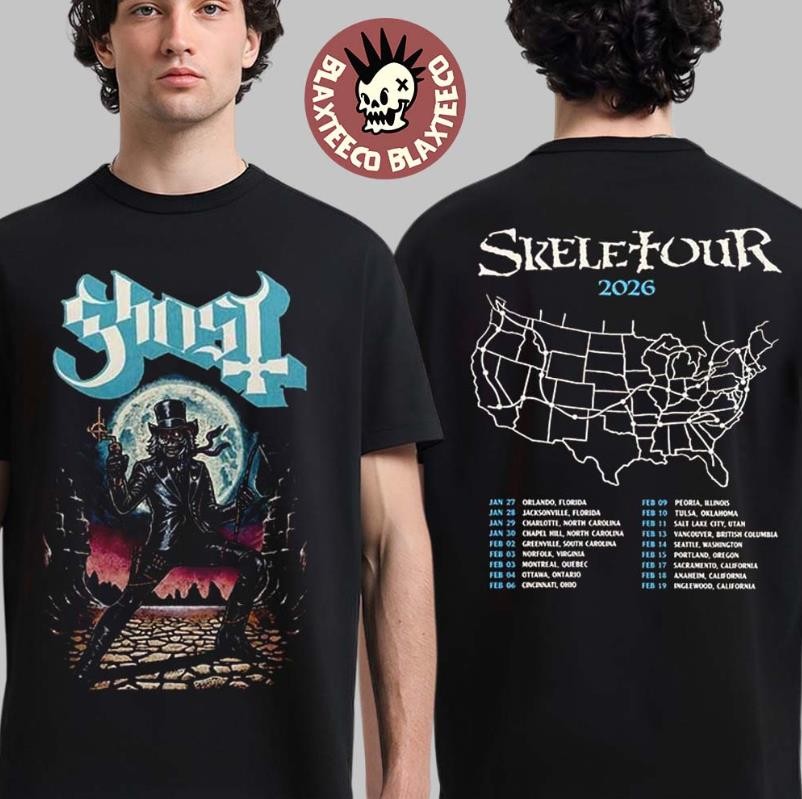 Ghost Band Skeletour 2026 Merch Cowboy Papa With Dates Back Two Sided T-Shirt