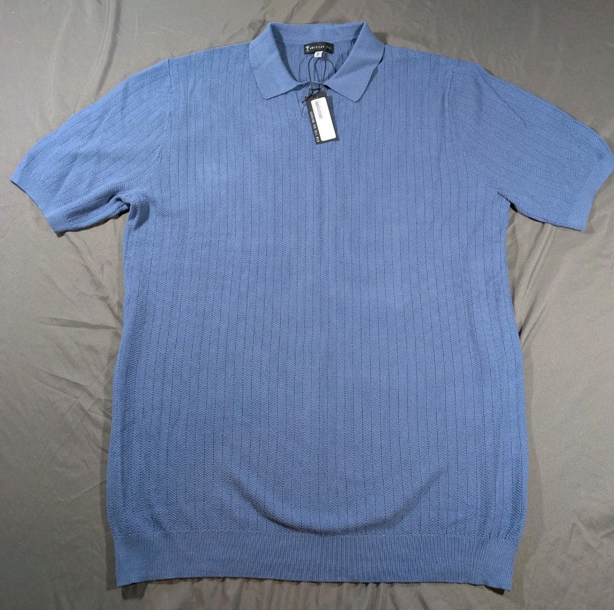 American Tall Ribbed Knit Polo Shirt Mens XL Tall Blue Linen Blend NWT