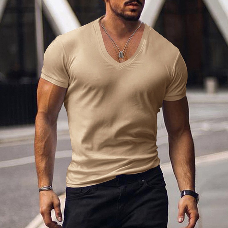Summer Solid V-Neck Short Sleeve Tee