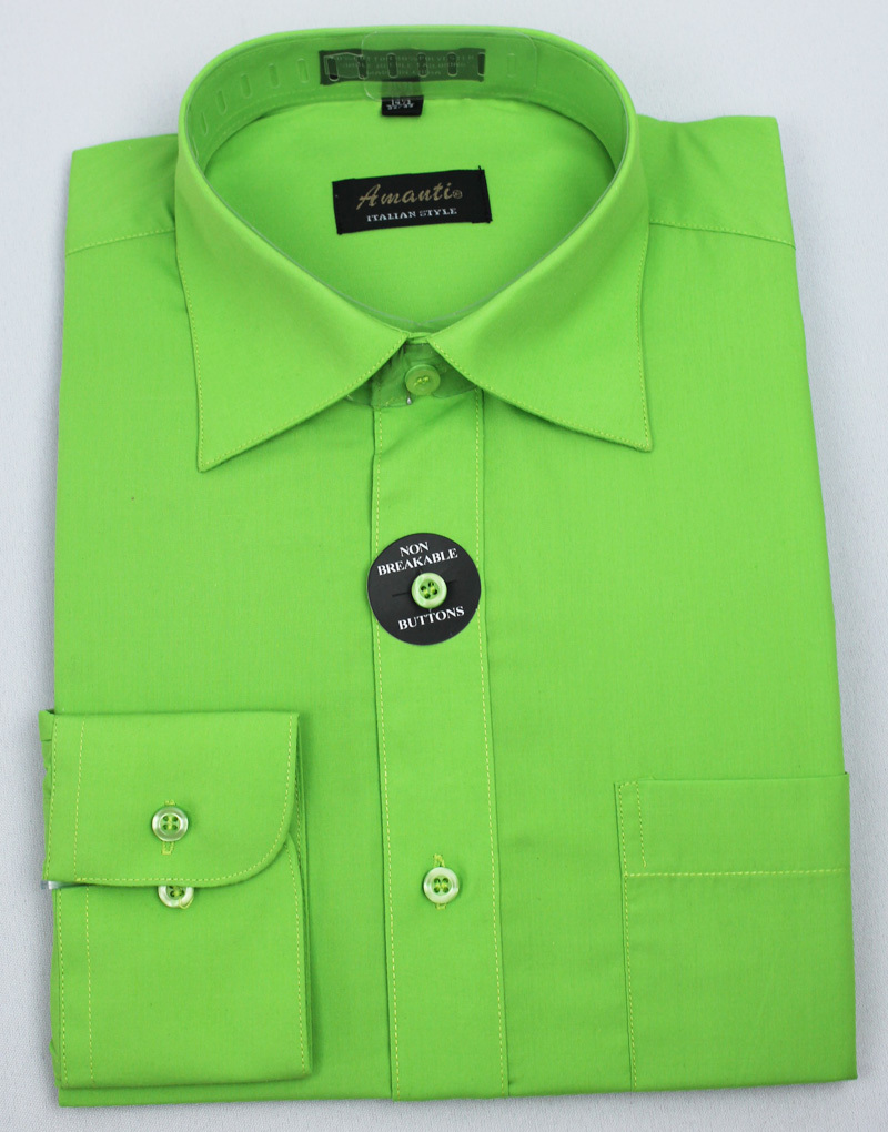 Mens Dress Shirt Neon Green Modern Fit Wrinkle-Free Cotton Blend Amanti NEW