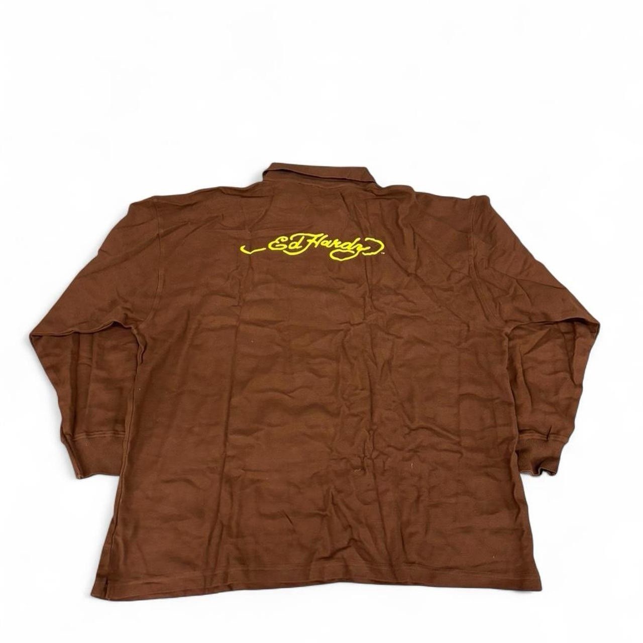 Y2K Ed Hardy Death Before Dishonor Polo Longsleeve shirt brown Tattoo Goth 5XL