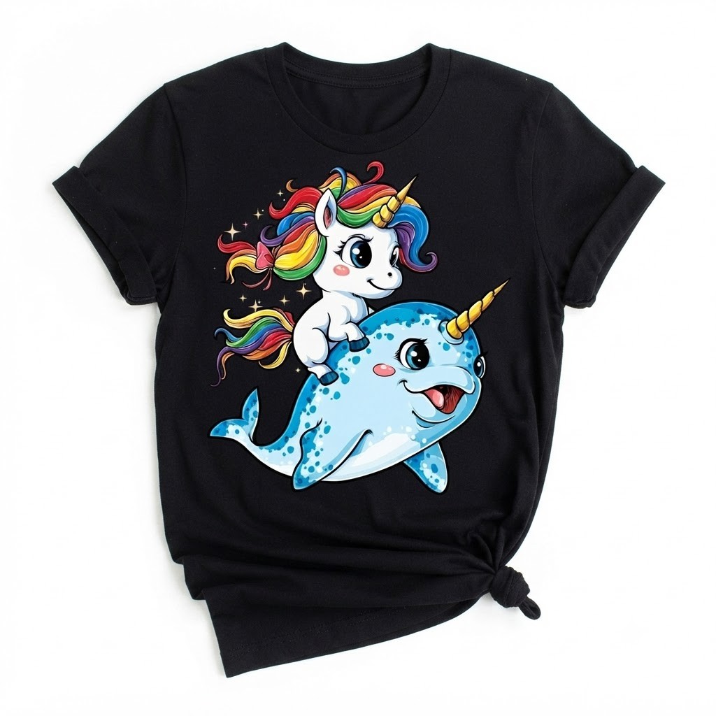 Unicorn Narwhal Rainbow Unicorn Black T-Shirt