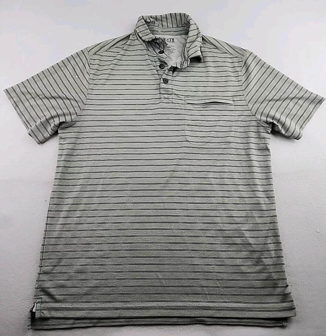 Duluth Trading Co Polo Shirt Mens Medium Gray Striped Poly Blend Lightweight