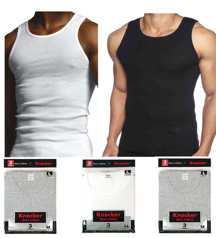 3 pk Mens 100% Cotton Ribbed A-Shirts Undershirts Wife Beater NEW Tank Tops