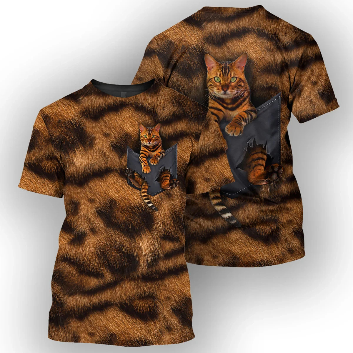 Bengal Cat Pocket 3D All Over Printed Shirt S59