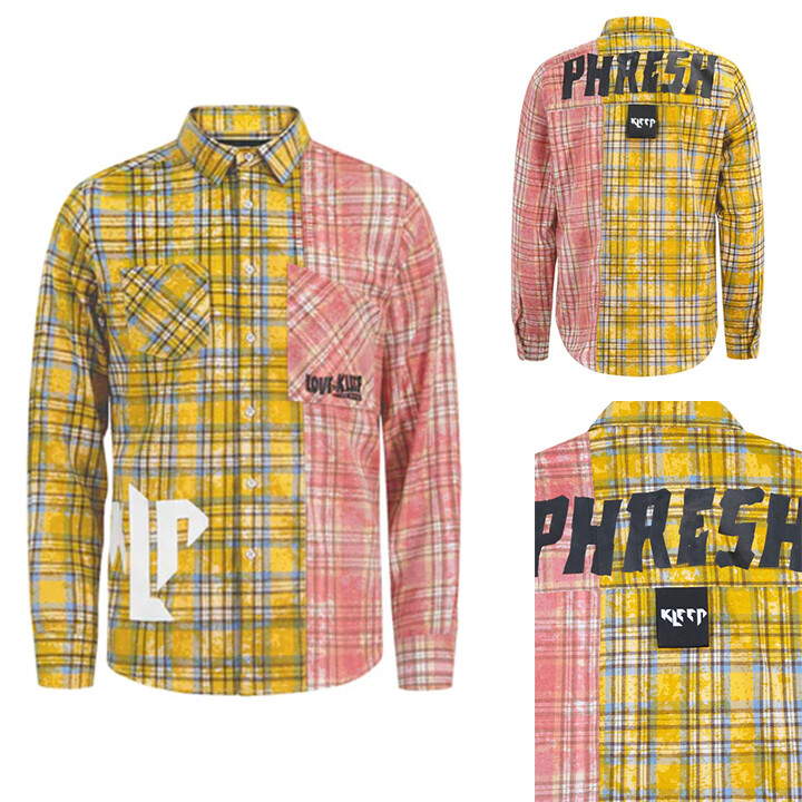 KLEEP Men’s Casual Premium Flannel Two-Tone Cut & Sew Flannel Shirt KW5100