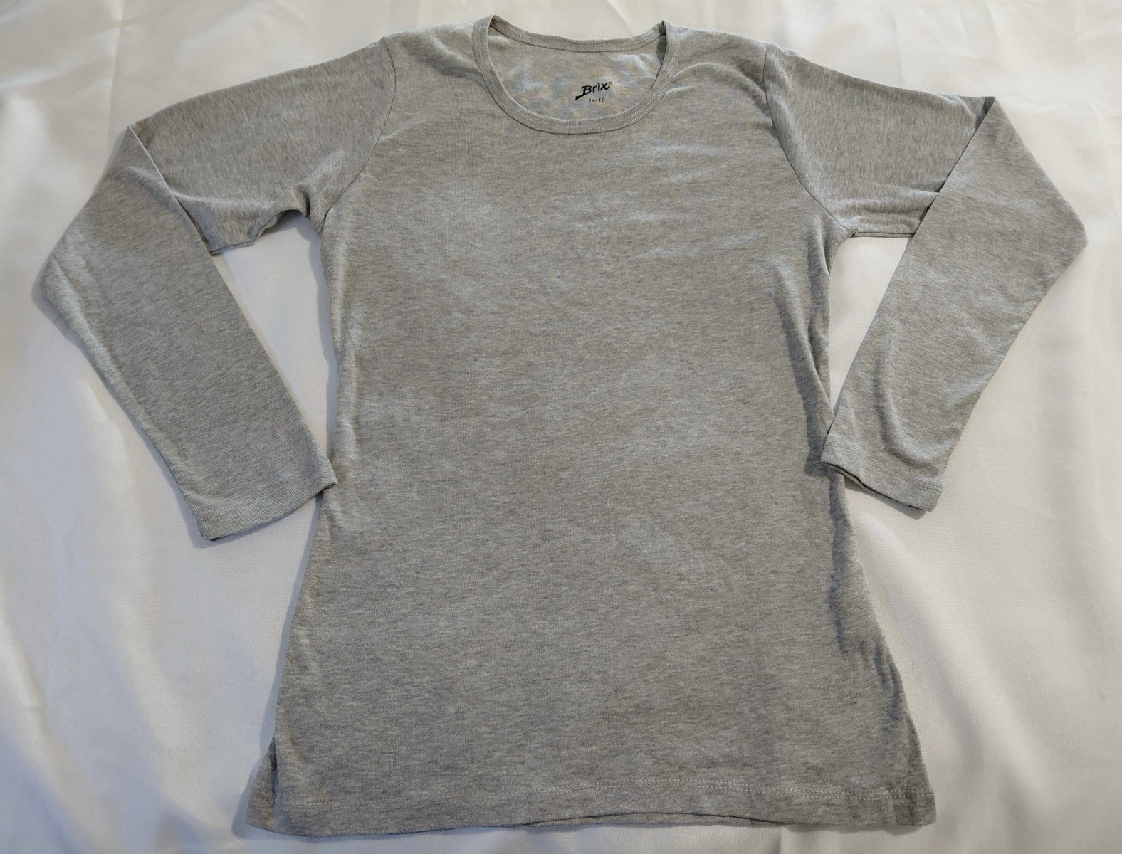 Brix Solid Gray Teens T-Shirt 14-16 Regular Knit Crew Neck Long Sleeve
