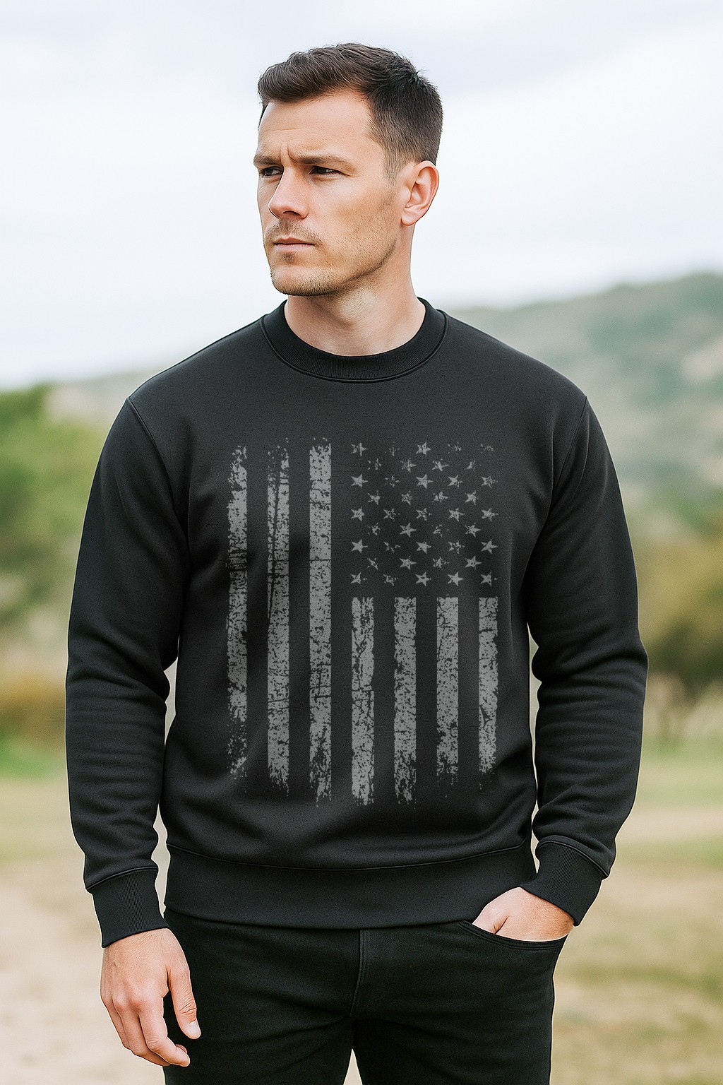 USA Flag Crewneck Sweatshirt | Vintage Distressed Flag | Patriotic Pullover
