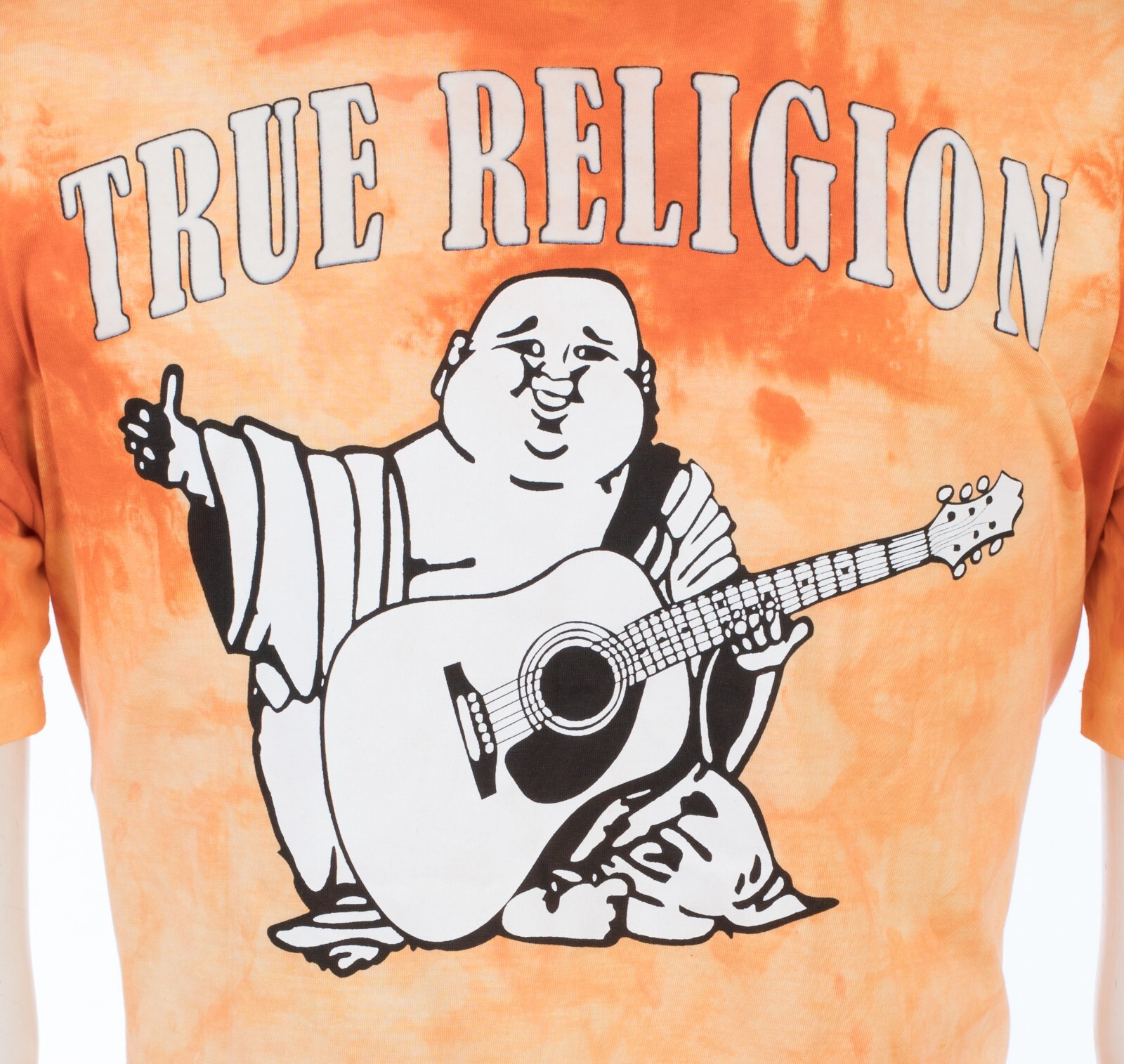 $79 TRUE RELIGION Orange BUDDHA TIE DYE Short Sleeve Designer Graphic T-shirt