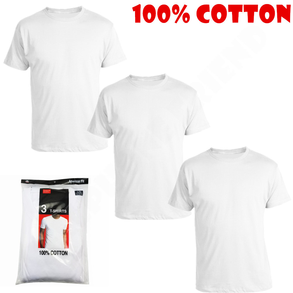 New 3 Pack Mens 100% Cotton Tagless Crew-Neck T-Shirt Undershirt Tee White S-XL
