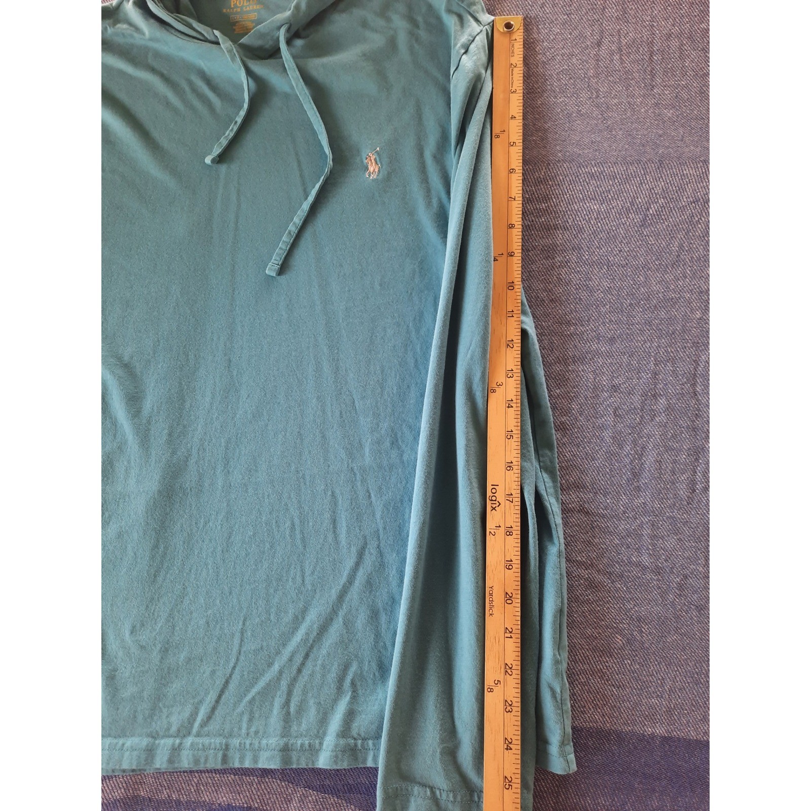 Polo Ralph Lauren Mens Long Sleeve Hooded T-Shirt Teal Blue Cotton Hoodie Large