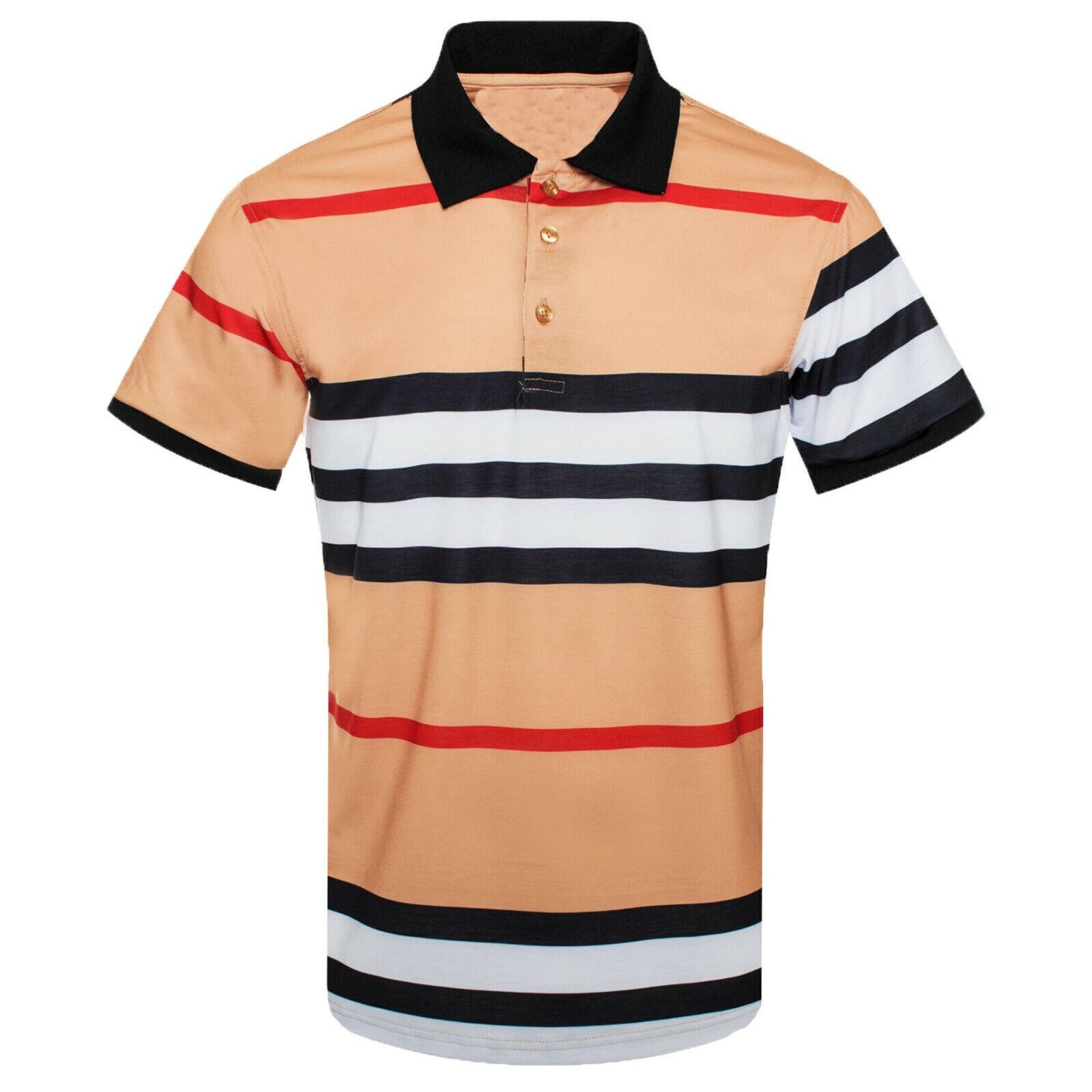 Mens Polo Shirt Designer Striped Fashion Colors Stretch NEW Casual Dress Golf 2