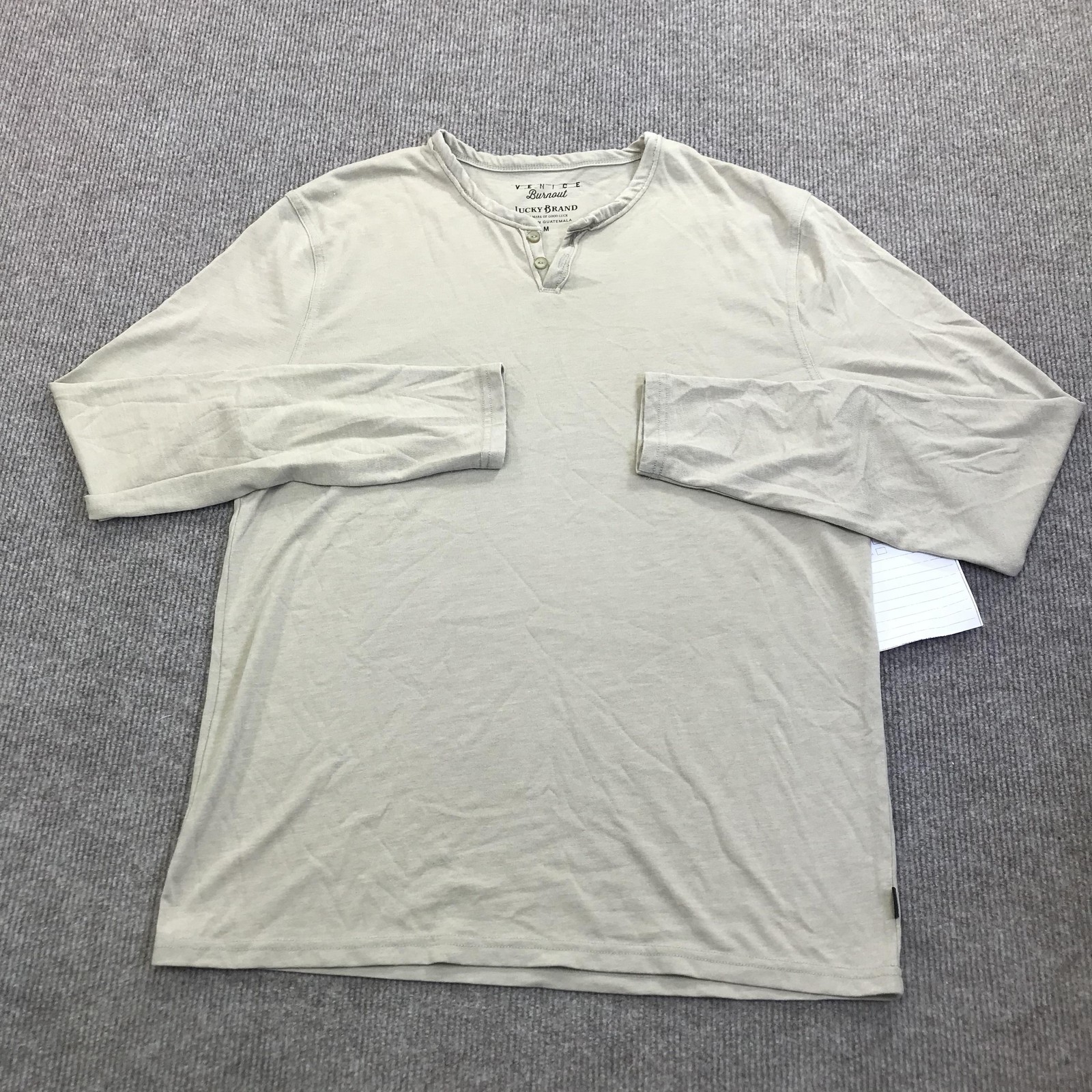 Lucky Brand Shirt Mens Medium Beige Venice Burnout Long Sleeve Henley Tee