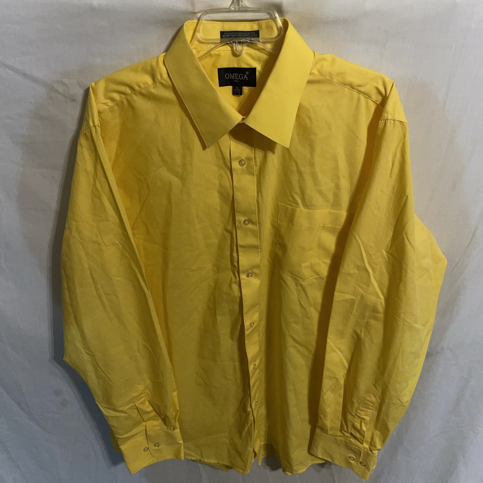 Omega Mens Dress Shirt Size XL Bright Yellow Business Formal Party Italy