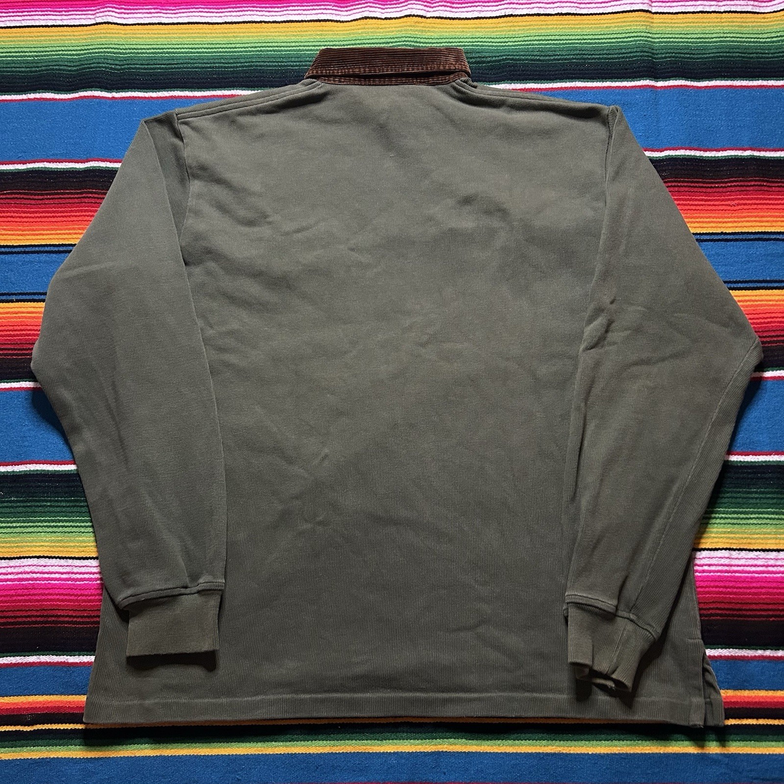 Polo Ralph Lauren 1/2 Zip Rugby Shirt Large Corduroy Collar Long Sleeve Pockets