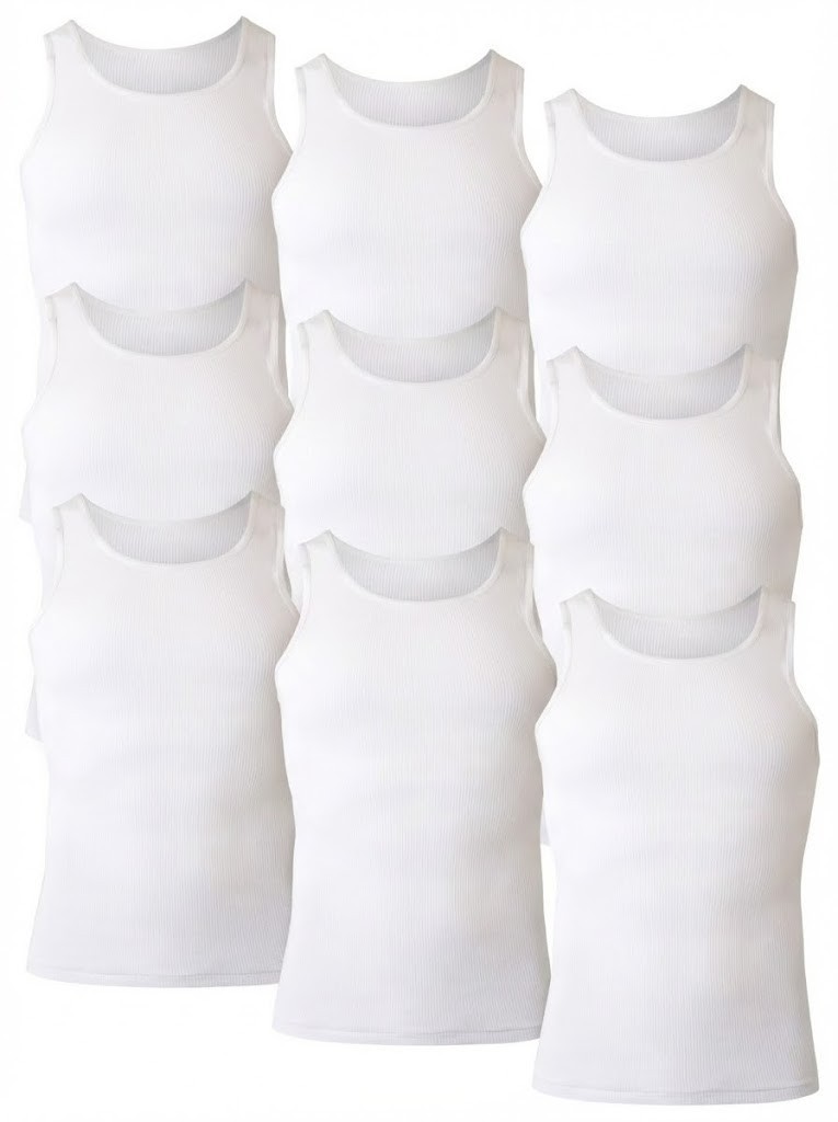 Hanes Men’s Large Tagless Tank Tops – 9 Pack (3x 3-Pack) Factory Imperfect