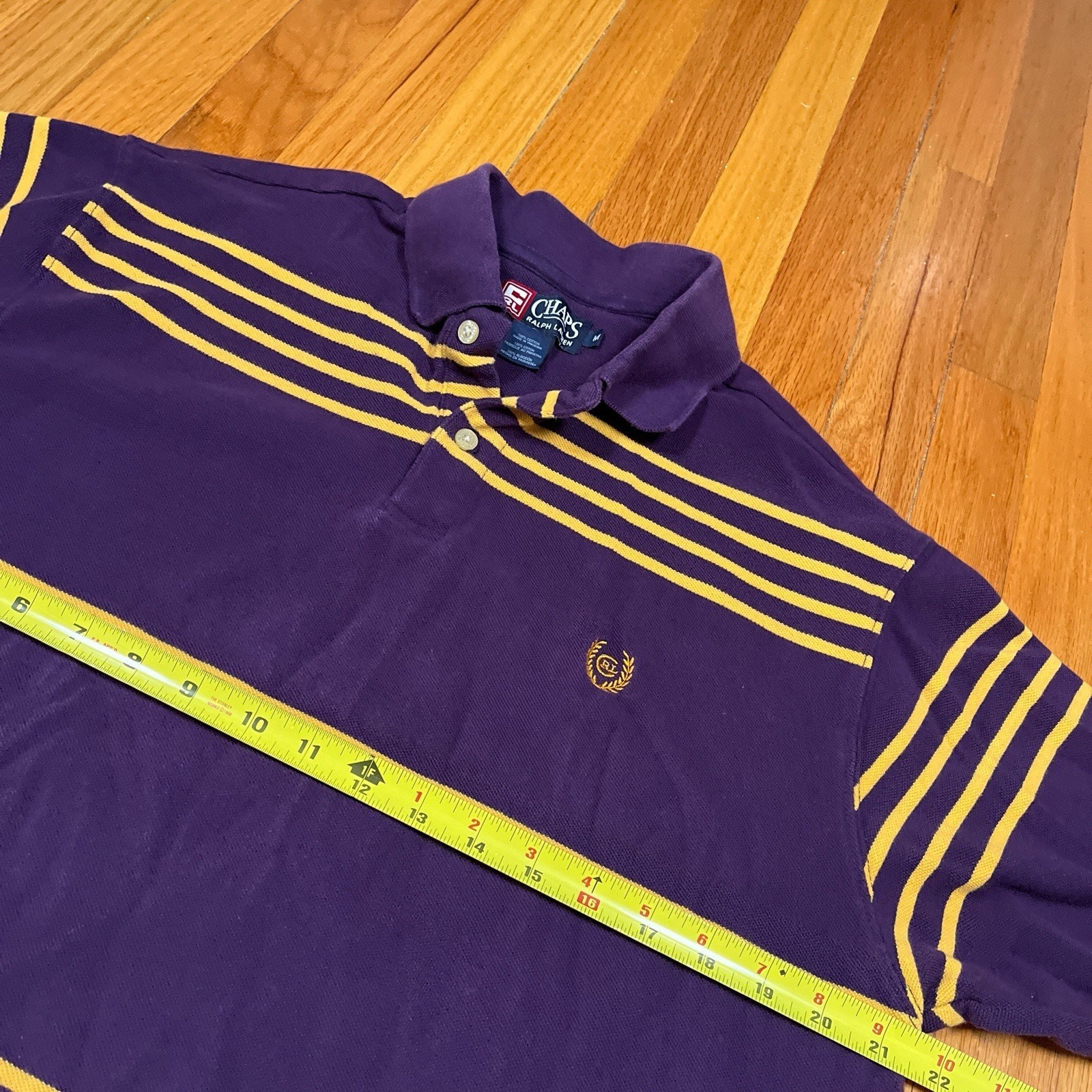 Vintage Chaps Ralph Lauren Polo Shirt Sz Medium Purple Yellow LSU Colors Crest