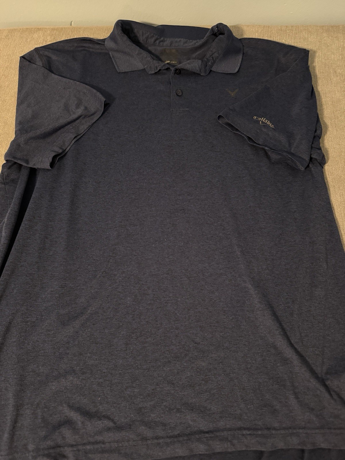 Callaway Men’s Blue Solid Short Sleeve Collared Polo, Button, Embroidered Logo L