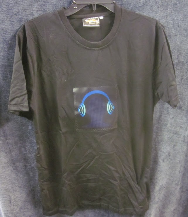 Blue Headphone LED Panel Light Up T Shirt Sound Activated DJ Party Rave Size M