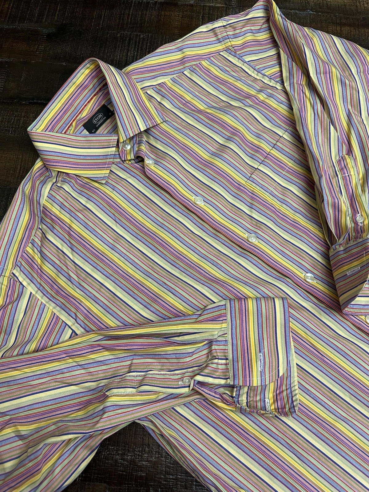 Eton Shirt Mens 16.5 32 Multicolor Stripe Cotton Long Sleeve Dress Luxury