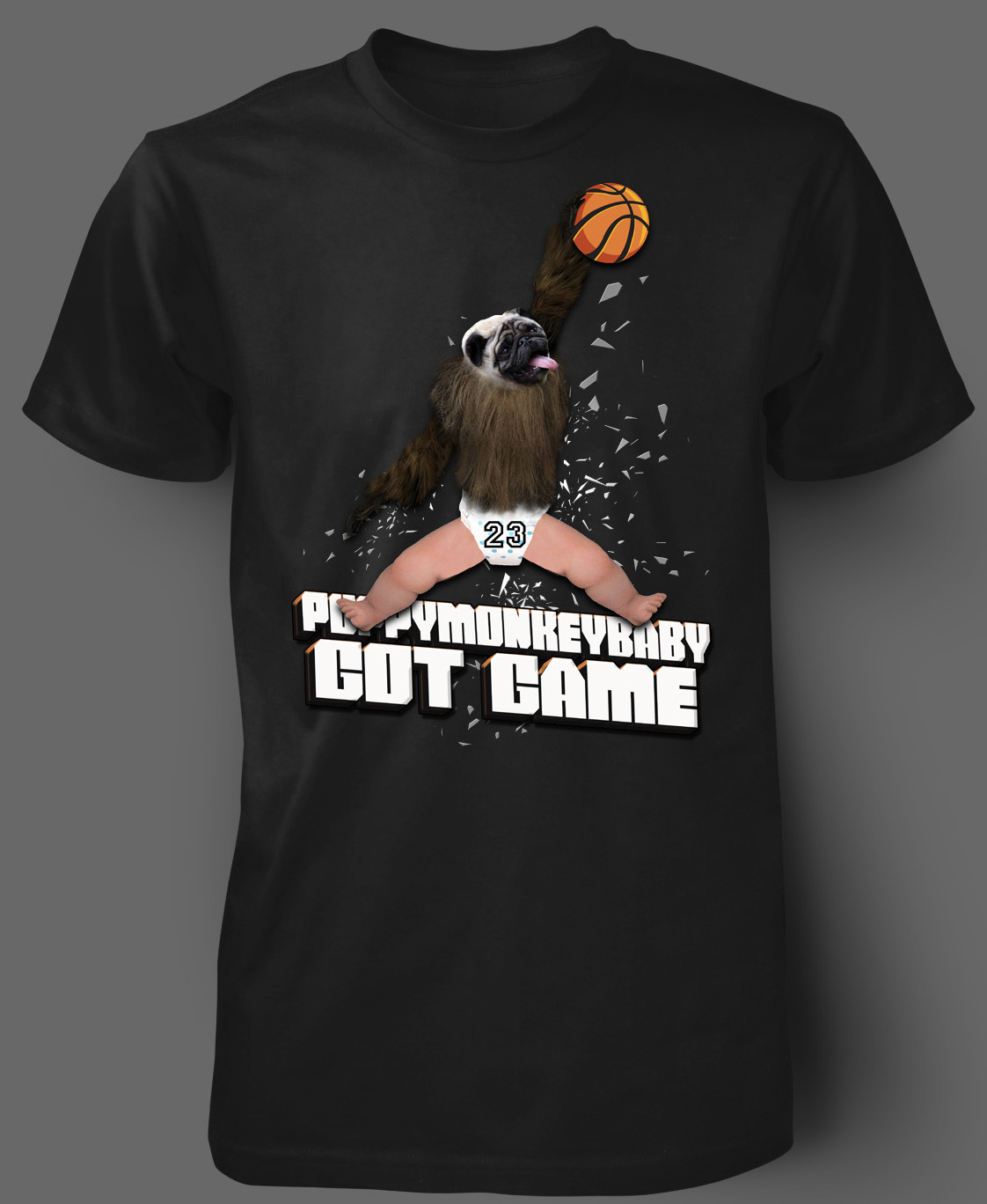 Puppy Monkey Baby T Shirt Baby Got Game Funny Basketball tshirt Small to 10 XL